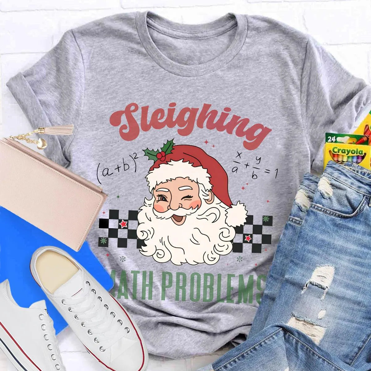 Humorous Math Teacher Holiday Graphic Tee, Sleighing Math Problems Christmas Shirt, Festive STEM Christmas T-Shirt, Winter Ma