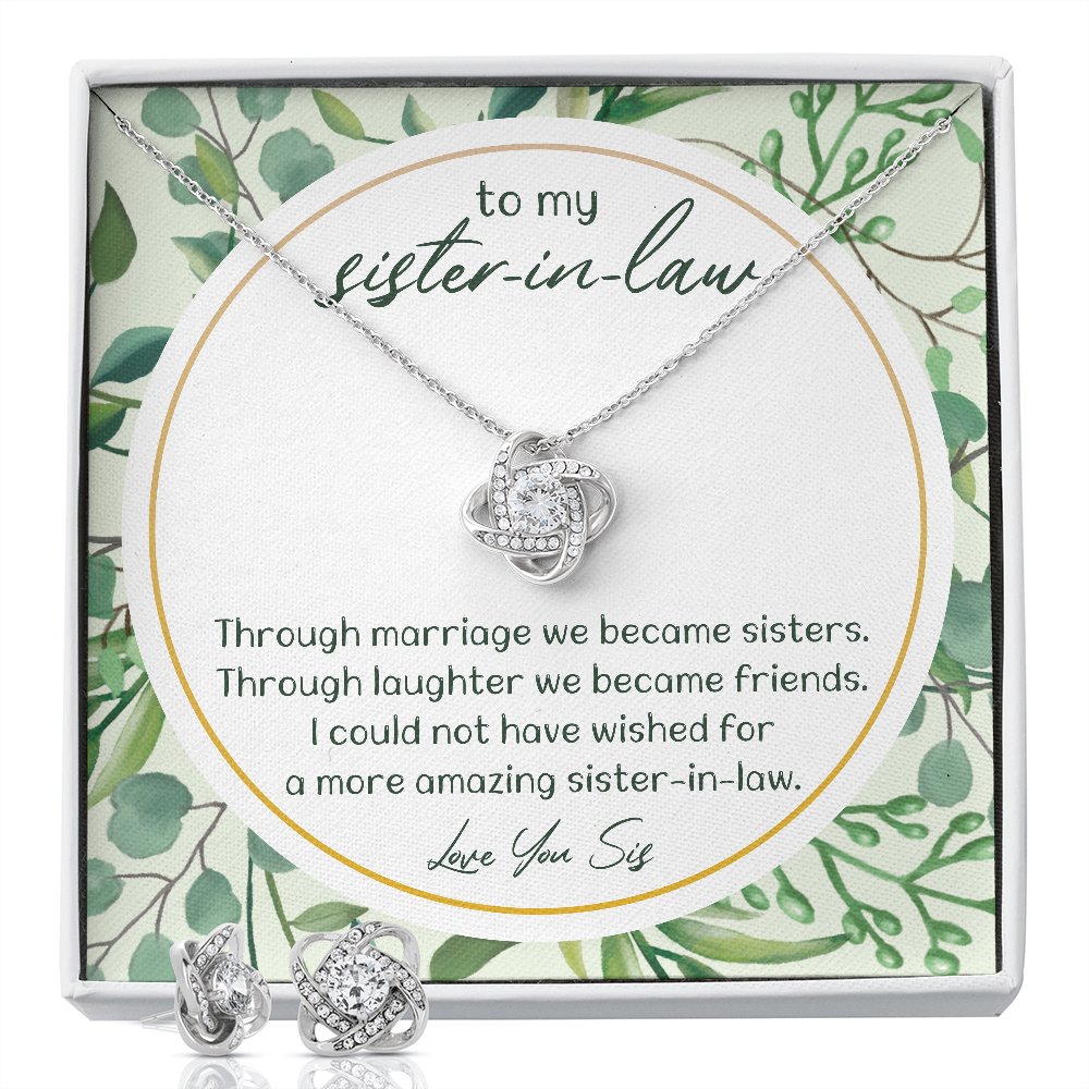 Sister in Law Love Knot Necklace, Sister-in-Law Love Knot Jewelry Set, Love Knot Earrings, Birthday Present for Her, Holiday 