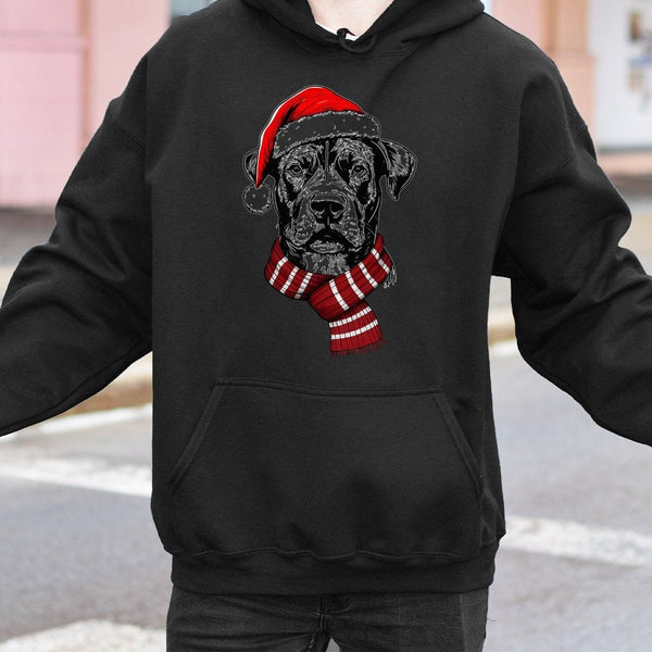 Festive Santa Hat Scarf Dog Sweatshirt, Christmas Dog Hoodie, Adorable Holiday Dog Hoodie, Winter Pet Lover Hooded Sweatshirt