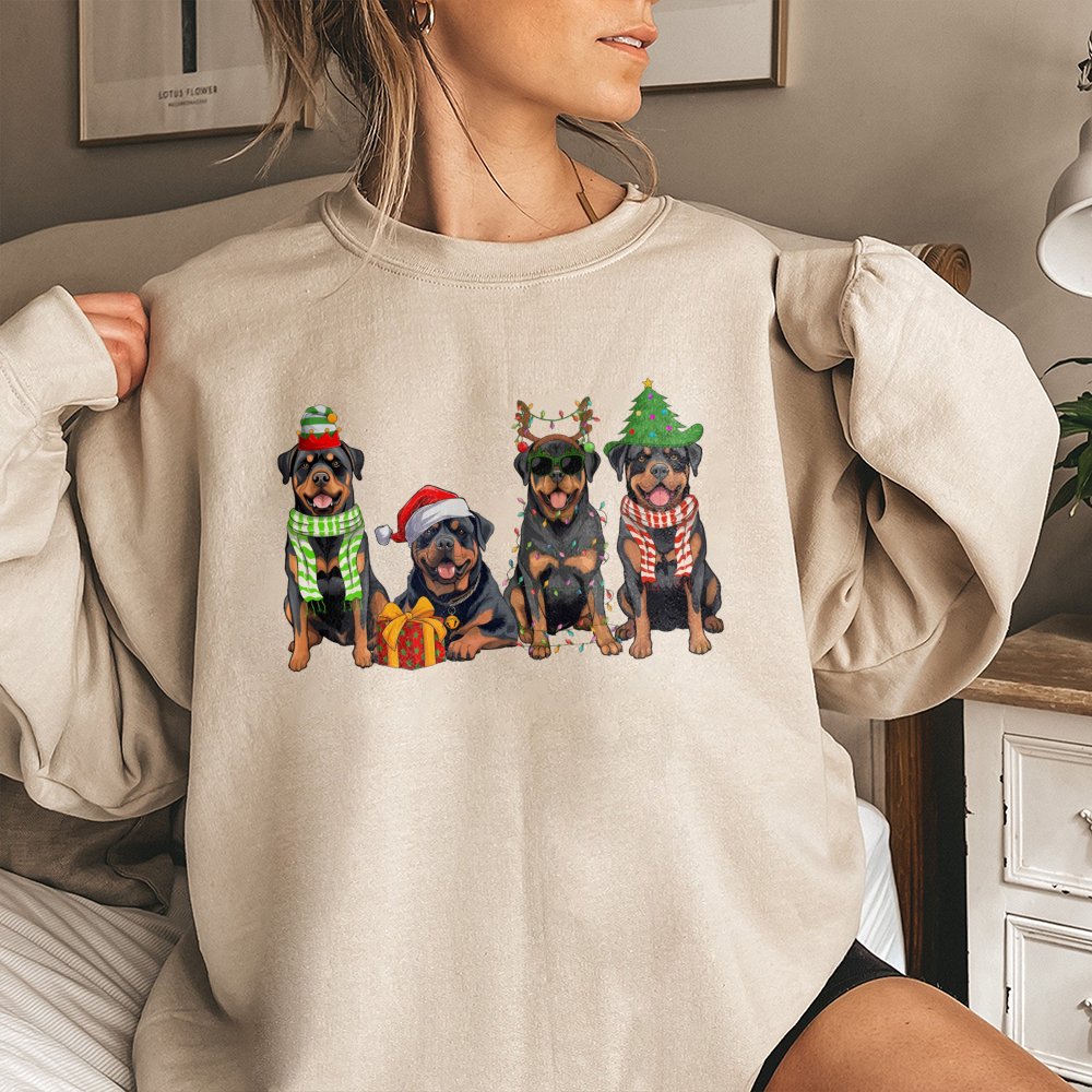 Holiday Dog Lover Sweatshirt, Rottweiler Christmas Sweatshirt, Festive Rottie Xmas Pullover, Adorable Dog Mom Crewneck Sweats