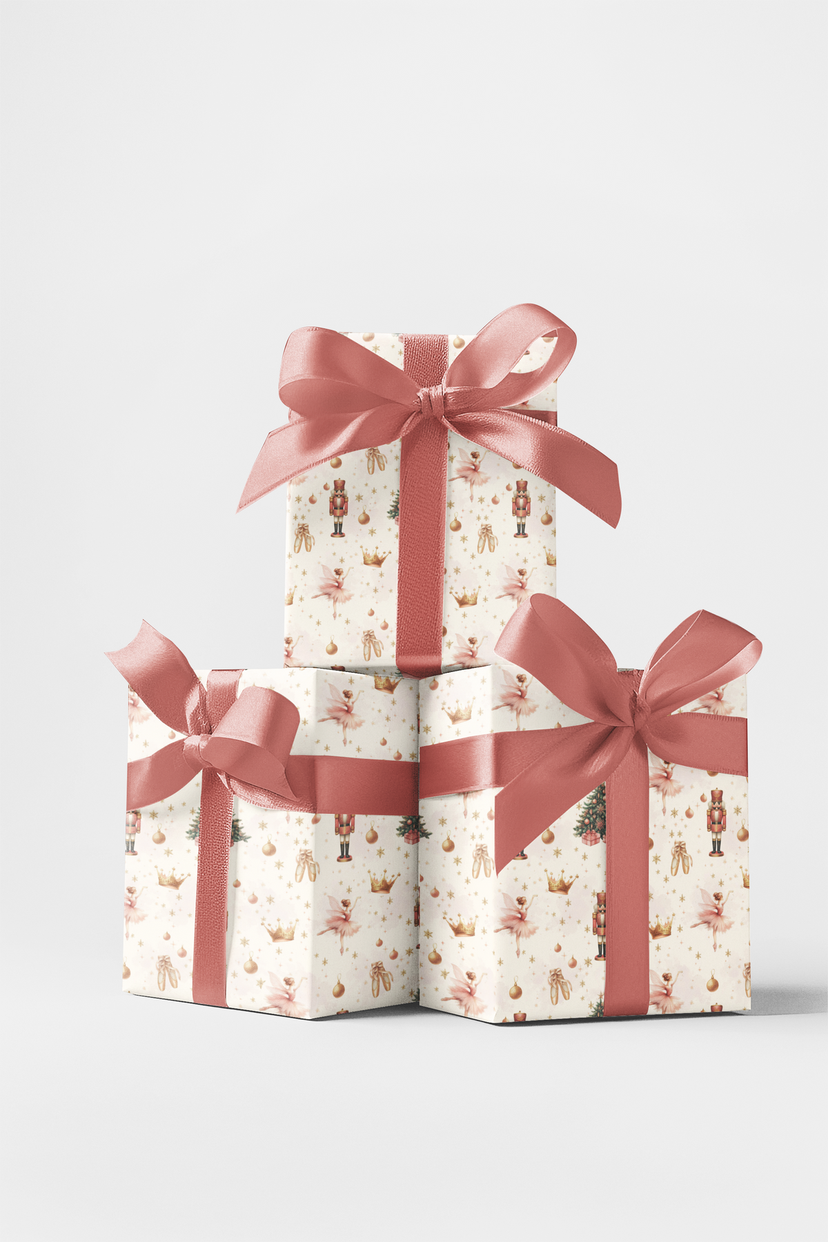 Ballerina Holiday Gift Wrap, Nutcracker Ballet Christmas Wrapping Paper, Twilight Waltz Toy Soldier Present Wrap, Pink Xmas G