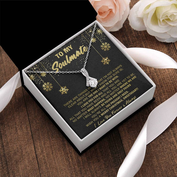 14k White Gold Ribbon Pendant, Soulmate Christmas Necklace for Wife or Girlfriend, Alluring Beauty Romantic Necklace, Holiday