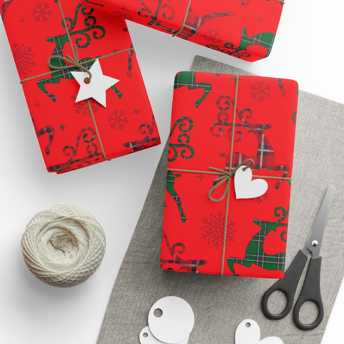 Snowflake Holiday Gift Wrap, Plaid Reindeer Wrapping Paper, Rustic Christmas Wrapping Paper, Winter Holiday Gift Wrap, Xmas P