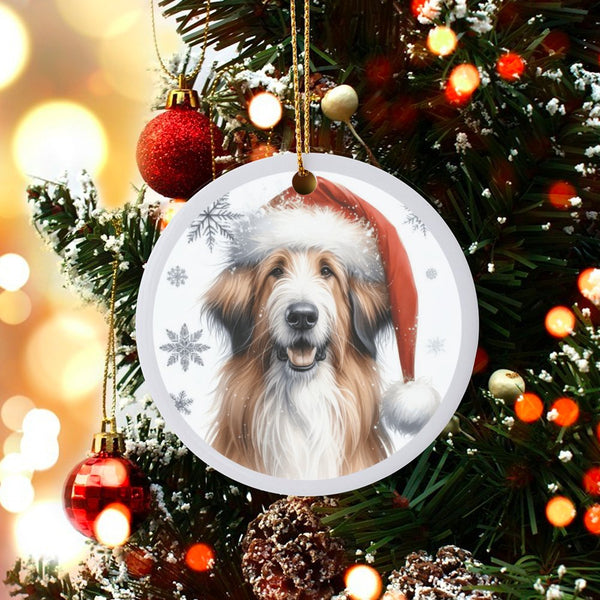 Santa Hat Dog Ceramic Ornament, Bearded Collie Christmas Ornament, Adorable Puppy Holiday Ornament, Xmas Tree Pet Decor, Dog 