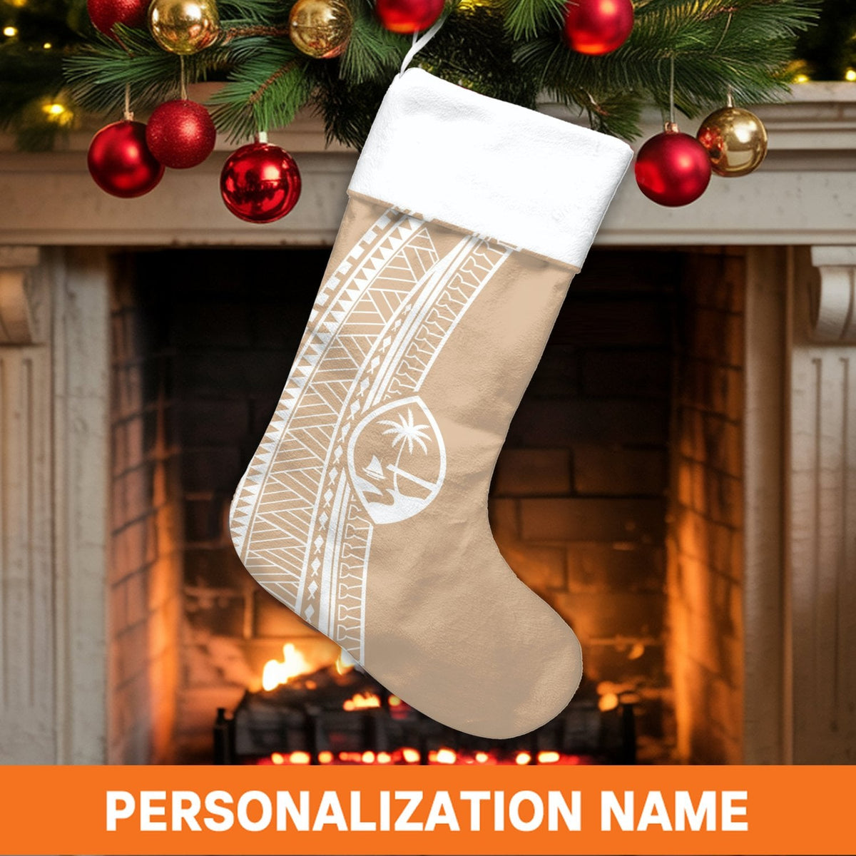 Polynesian Tribal Pattern Christmas Stocking, Personalized Guam Christmas Stocking, Island Heritage Holiday Stocking, Chamorr