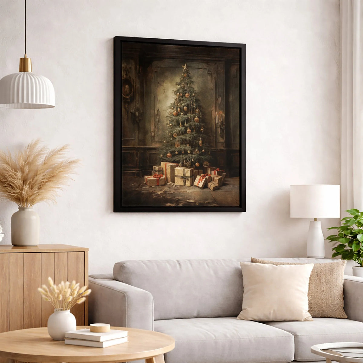 Old World Christmas Canvas Art, Vintage Christmas Tree Wall Art Digital Download, Rustic Holiday Tree Painting, Printable Chr