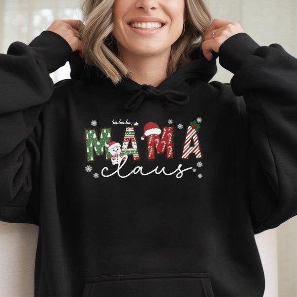 Adorable Snowman Mama Claus Hooded Sweatshirt, Mama Claus Christmas Hoodie, Festive Holiday Mama Claus Hoodie, Winter Xmas Pr