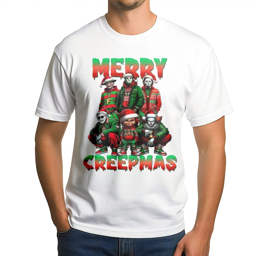 Scary Movie Villain Christmas Shirt, Merry Creepmas Horror T-Shirt, Humorous Creepmas Graphic Tee, Horror Holiday T-Shirt, Sl
