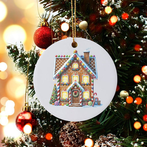 Candy Decorated Home Ornament, Gingerbread House Christmas Ornament, Festive Holiday Tree Ornament, Ceramic Keepsake Present