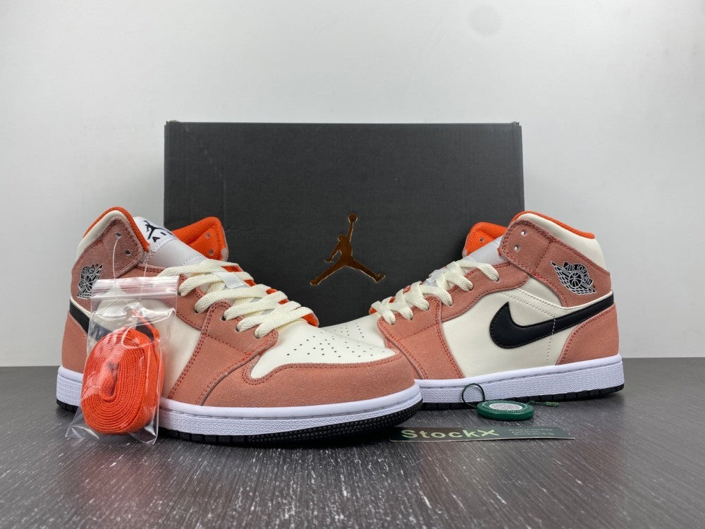 Mid Top Sneakers, White Black Pink Orange Colorway, Suede Footwear, Lace Up Design, Casual Gift for Sneaker Fans