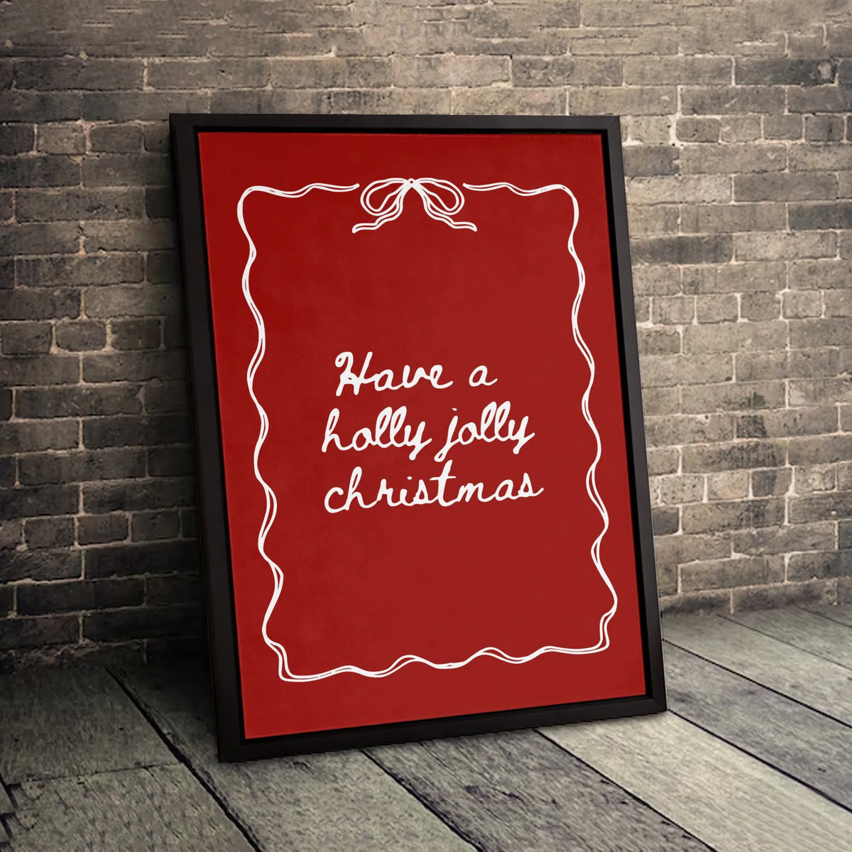 Red Cursive Holiday Canvas, Holly Jolly Christmas Canvas Print, Festive Quote Wall Art Canvas, Xmas Living Room Decor, Holida