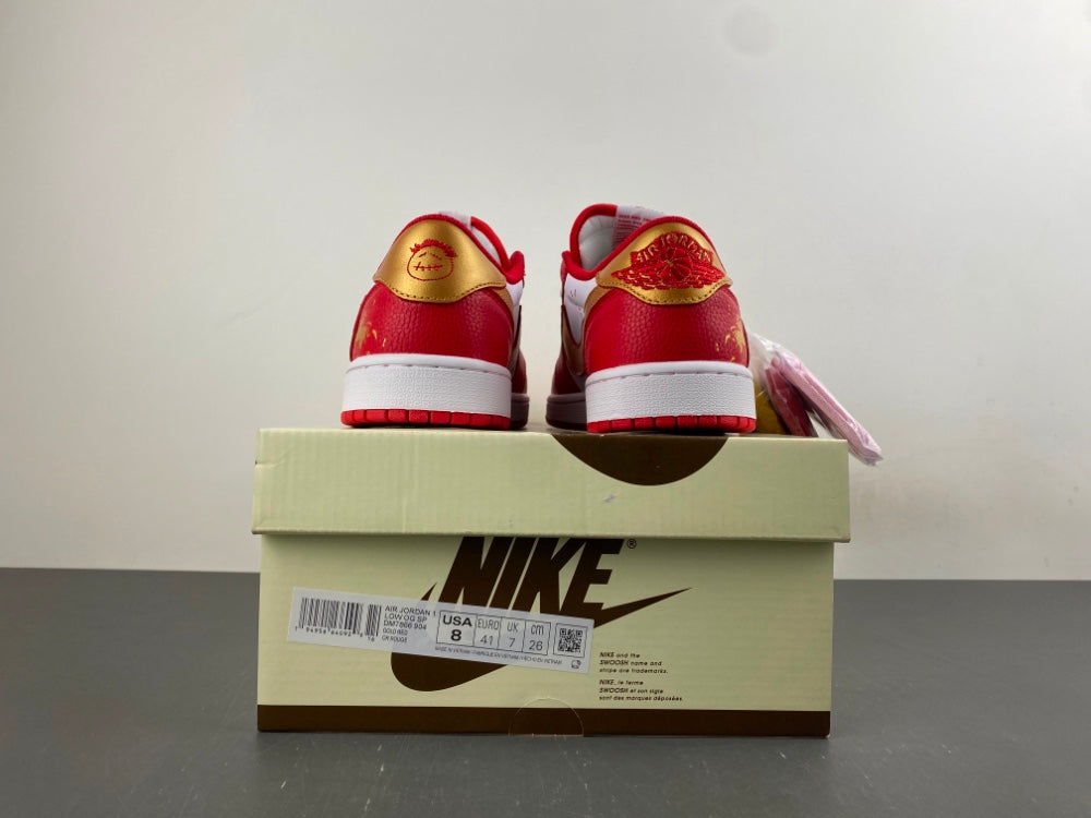 Low Top Sneakers, White Red Gold Colorway, Reverse Hook Design, Lace Up Design, Casual Gift for Sneaker Fans
