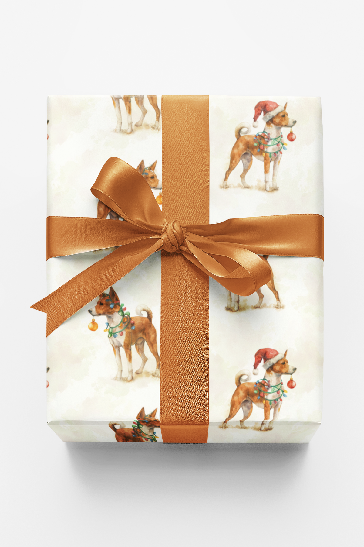 Santa Hat Dog Wrapping Paper, Basenji Christmas Wrapping Paper, Festive Basenji Gift Wrap, Holiday Dog Lover Wrapping Paper R