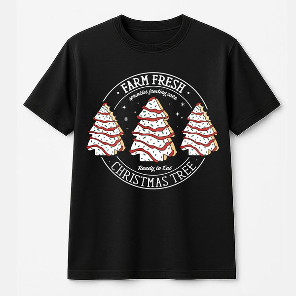 Retro Holiday Snack Cake Shirt, Farm Fresh Christmas Tree Cakes T-Shirt, Adorable Christmas Cakes Graphic Tee, Vintage Holida