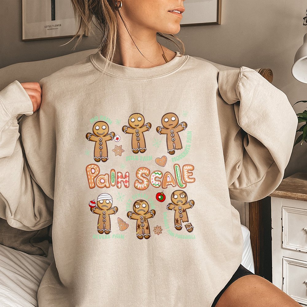 Nurse Christmas Sweatshirt, Gingerbread Pain Scale Sweatshirt, Medical Holiday Pain Scale Crewneck, Humorous Hospital RN Swea