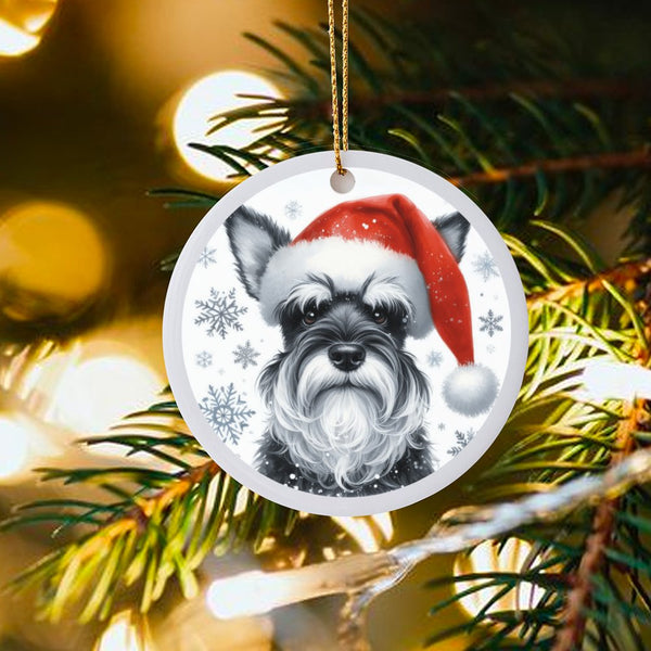 Santa Hat Schnauzer Dog Ornament, Miniature Schnauzer Christmas Ornament, Ceramic Puppy Tree Ornament, Schnauzer Lover Keepsa