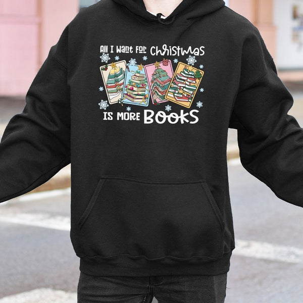 Bookish Tree Graphic Hoodie, Book Lover Christmas Hoodie, Librarian Holiday Hoodie, Comfy Reader Sweatshirt, Bookworm Xmas Pr