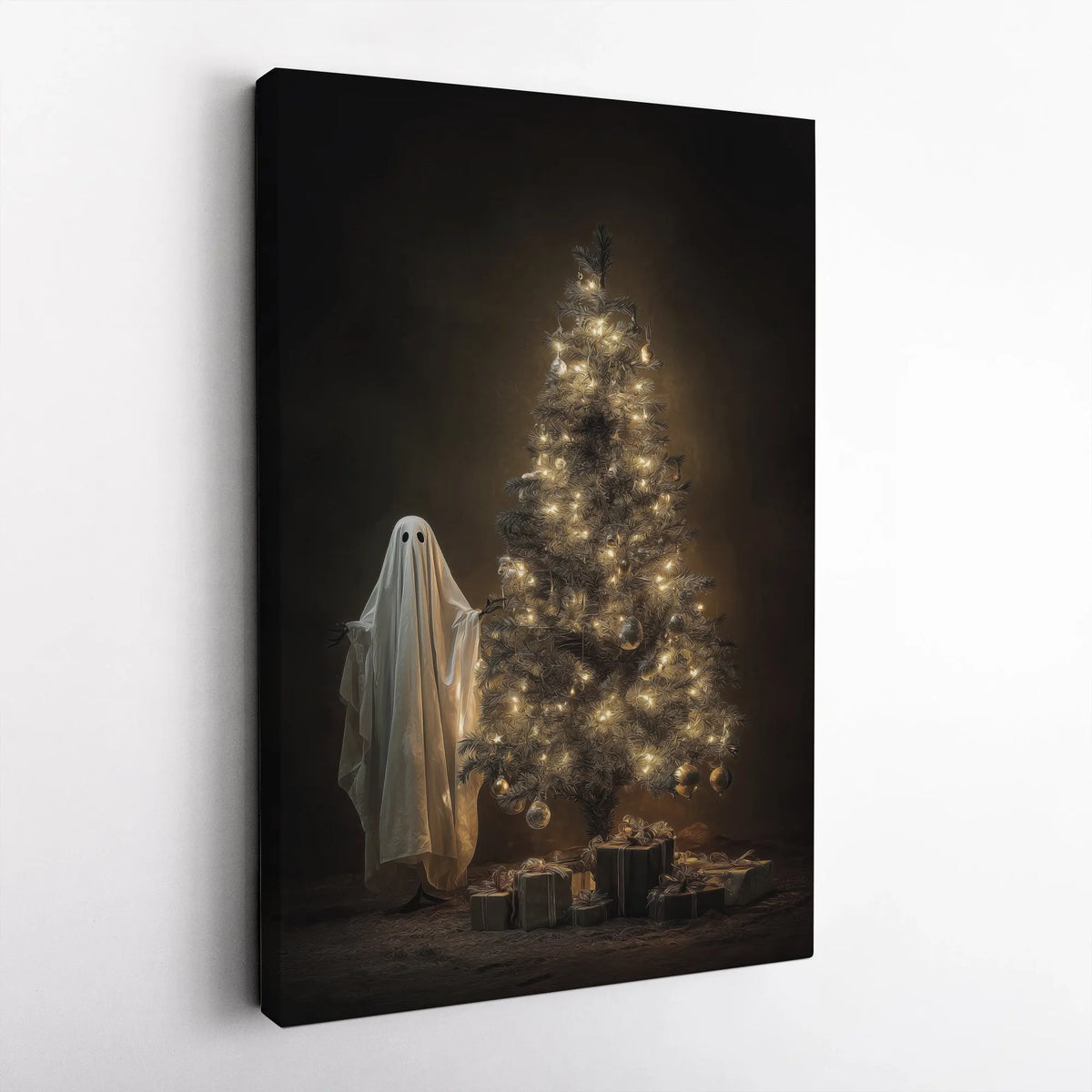 Spooky Holiday Canvas Print, Gothic Ghost Christmas Tree Canvas Wall Art, Dark Fantasy Xmas Room Decor, Alternative Digital D