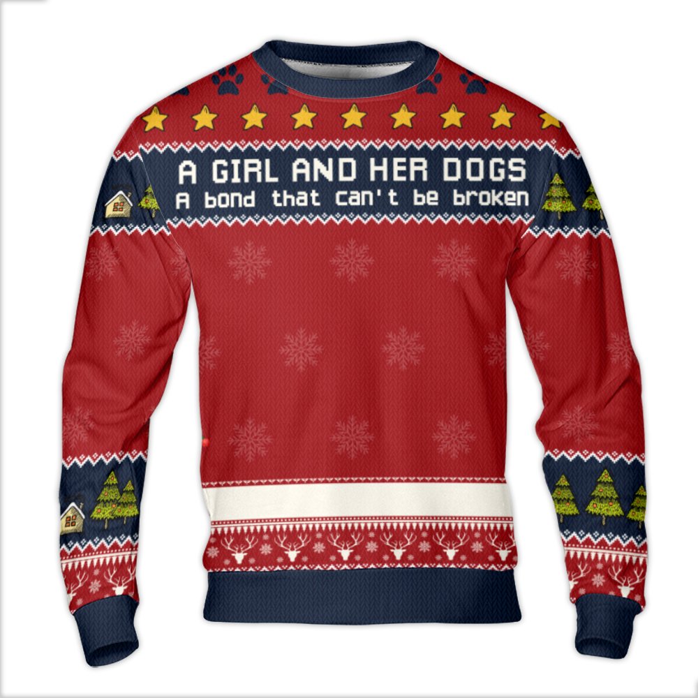 Dog Mom Holiday Sweater, A Girl and Her Dogs Ugly Christmas Sweater, Humorous Pet Lover Sweatshirt, Retro Xmas Crewneck, Pres