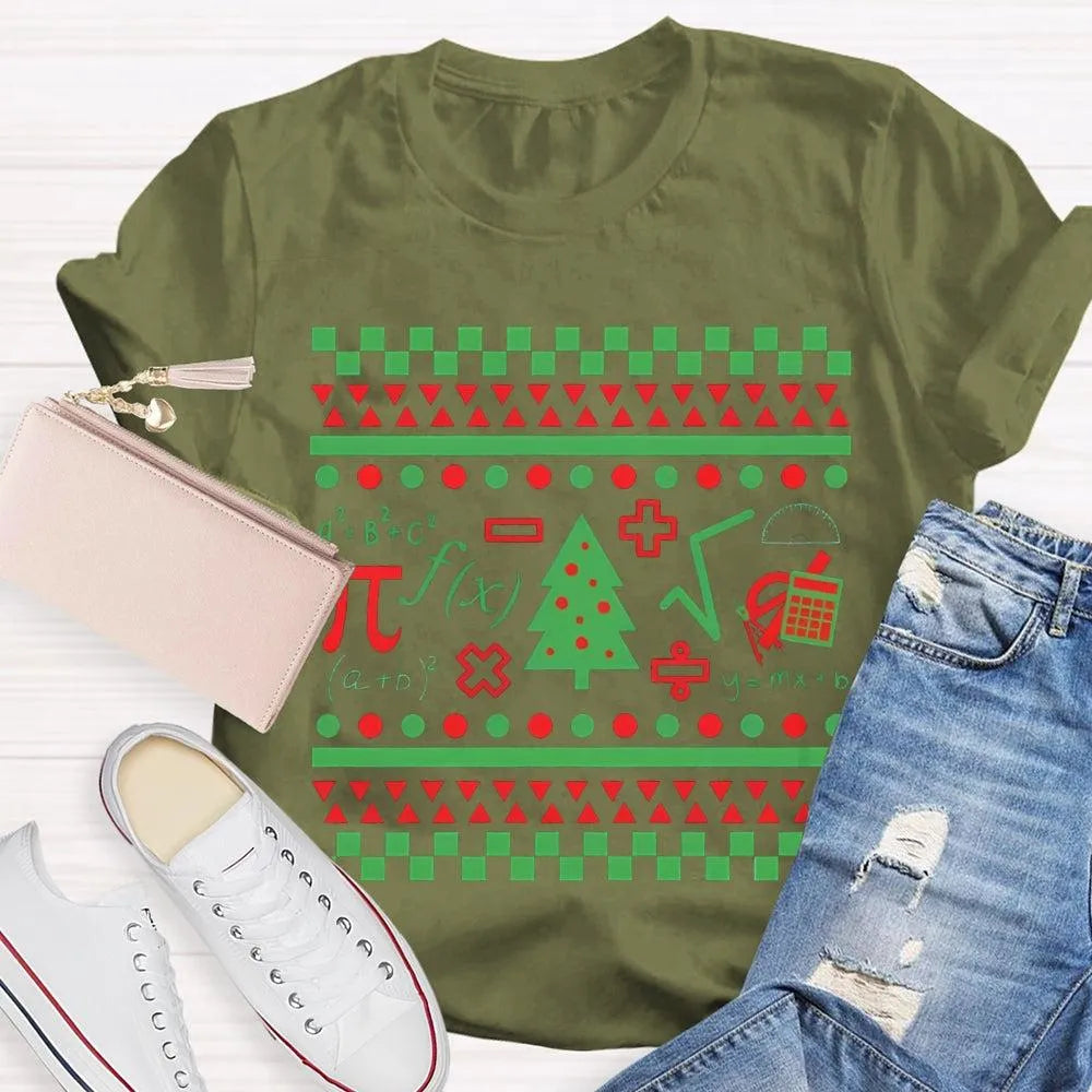 Festive STEM Holiday Teacher Tee, Math Elements Christmas Tree Shirt, Math Equations Xmas Tree Shirt, Science Teacher Christm