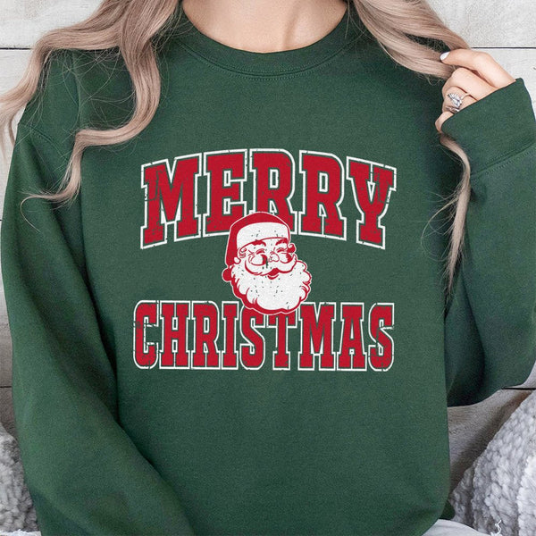 Distressed Retro Santa Sweatshirt, Merry Christmas Santa Sweatshirt, Vintage Xmas Holiday Crewneck, Comfy Festive Winter Pull