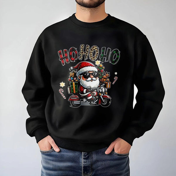 Humorous Biker Christmas Graphic Crewneck, Cool Santa Motorcycle Sweatshirt, Retro Biker Santa Sweater, Holiday Biker Pullove