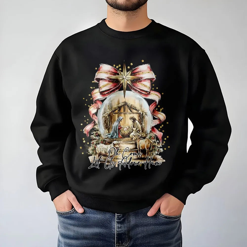 Watercolor Nativity Scene Crewneck, Oh Come Let Us Adore Him Sweatshirt, Christian Holiday Sweater, Religious Christmas Sweat
