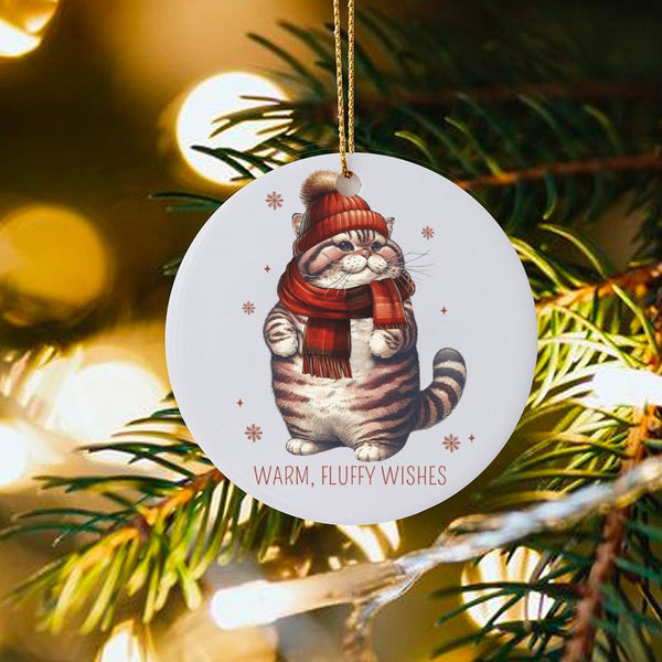 Winter Kitten with Scarf and Hat Ornament, Adorable Cat Christmas Ornament, Ceramic Cat Lover Tree Ornament, Festive Pet Owne