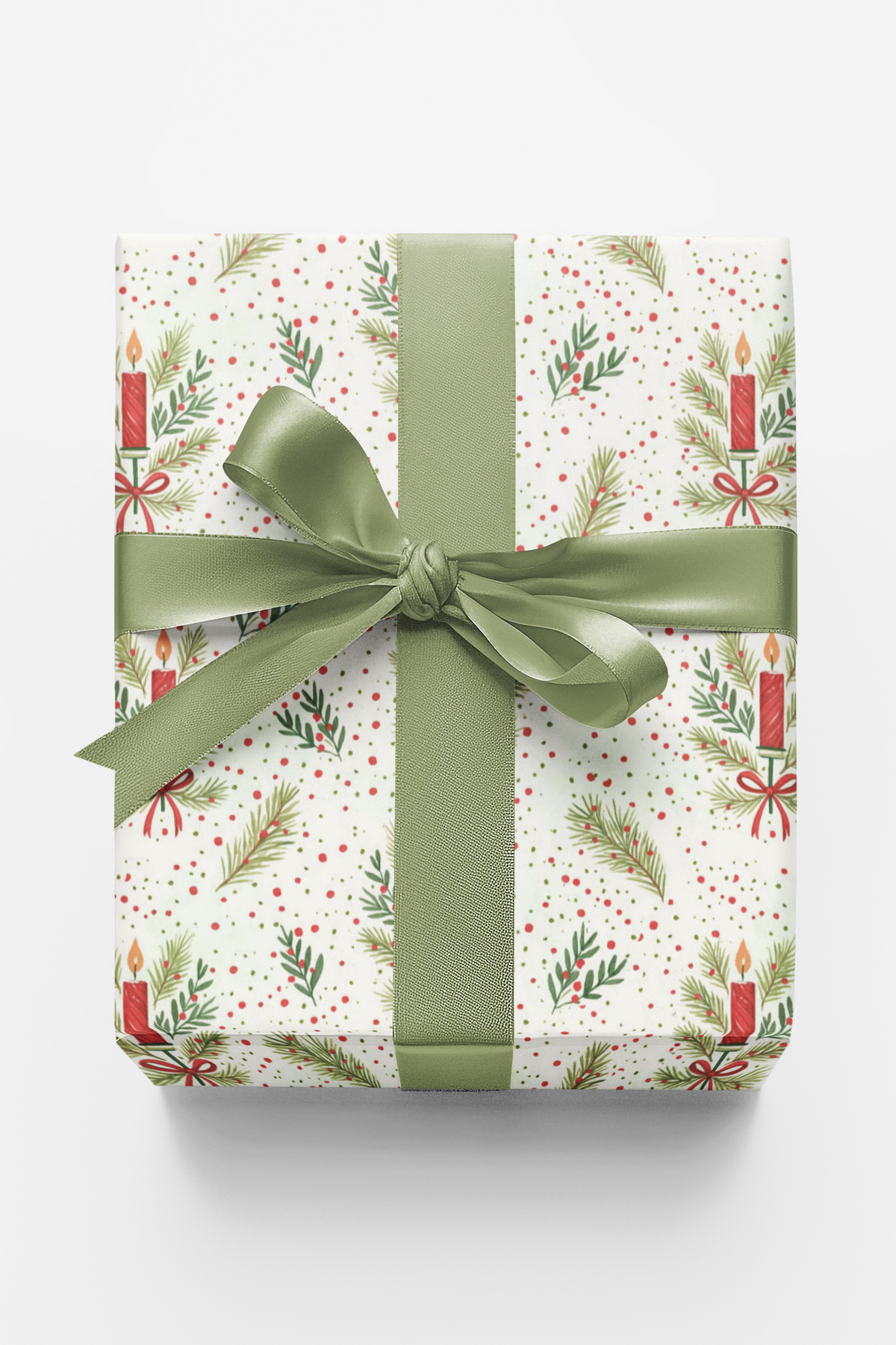 Candle and Pine Botanical Gift Wrap, Glow of Noel Christmas Wrapping Paper, Festive Holiday Wrapping Paper, Traditional Noel 