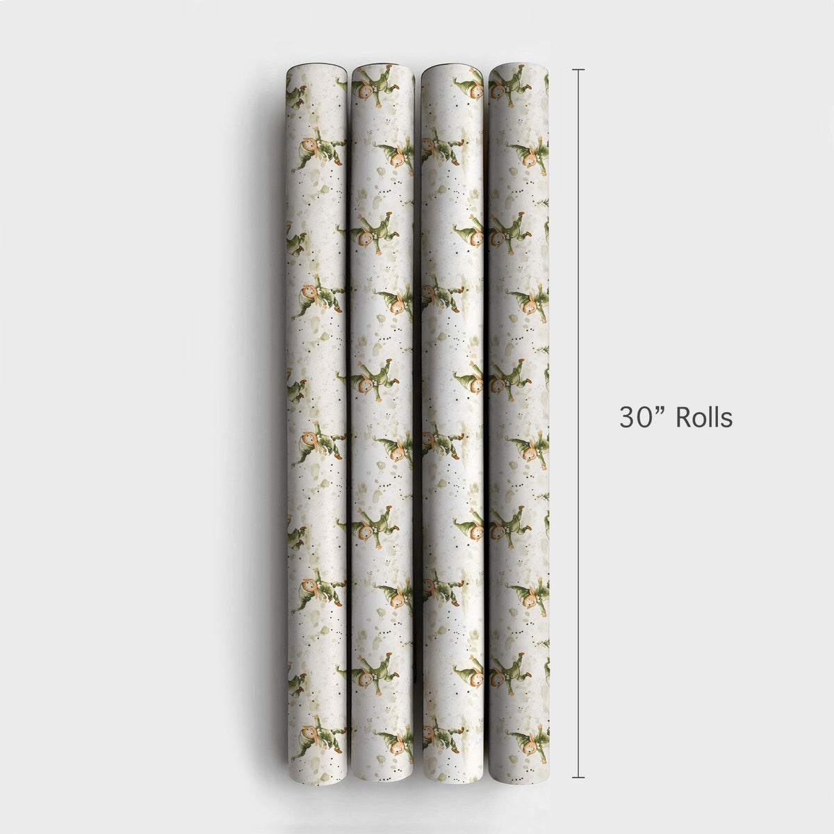Watercolor Christmas Elves Gift Wrap, Dancing Elves Wrapping Paper, Festive Pine Tree Holiday Paper Roll, Adorable Elf Xmas W
