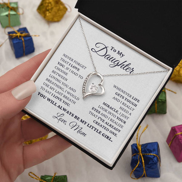 Heart Pendant CZ Crystal Necklace, Forever Love Daughter Necklace, Gold Finish Mom to Daughter Necklace, Christmas Birthday J