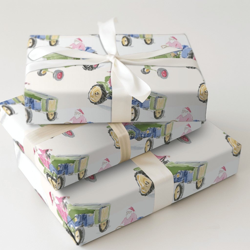 Santa Farm Tractor Gift Wrap, Christmas Tractor Wrapping Paper, Rustic Country Wrapping Paper, Farmhouse Holiday Gift Wrap Ro