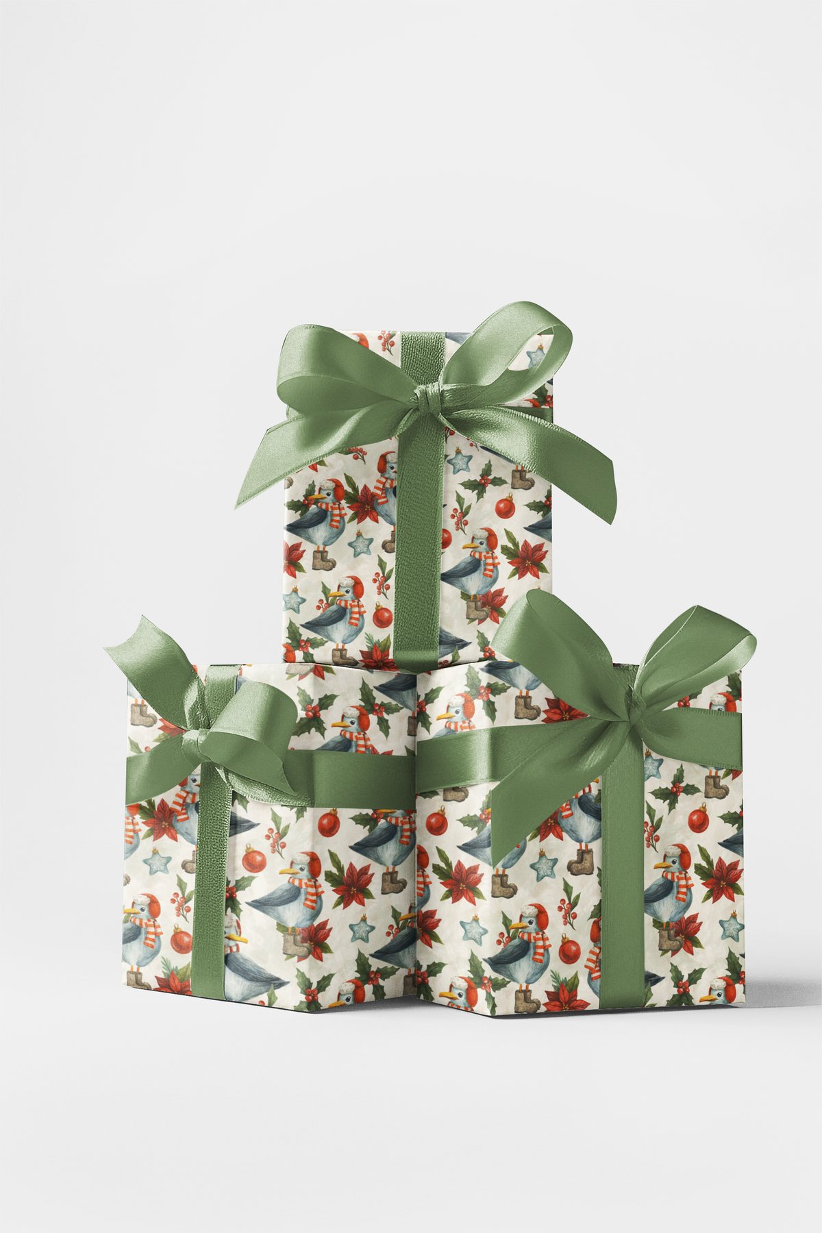 Coastal Holiday Gift Wrap, Seagull Christmas Wrapping Paper, Beach Nautical Wrapping Paper, Seagull Present Wrap, Xmas Holida