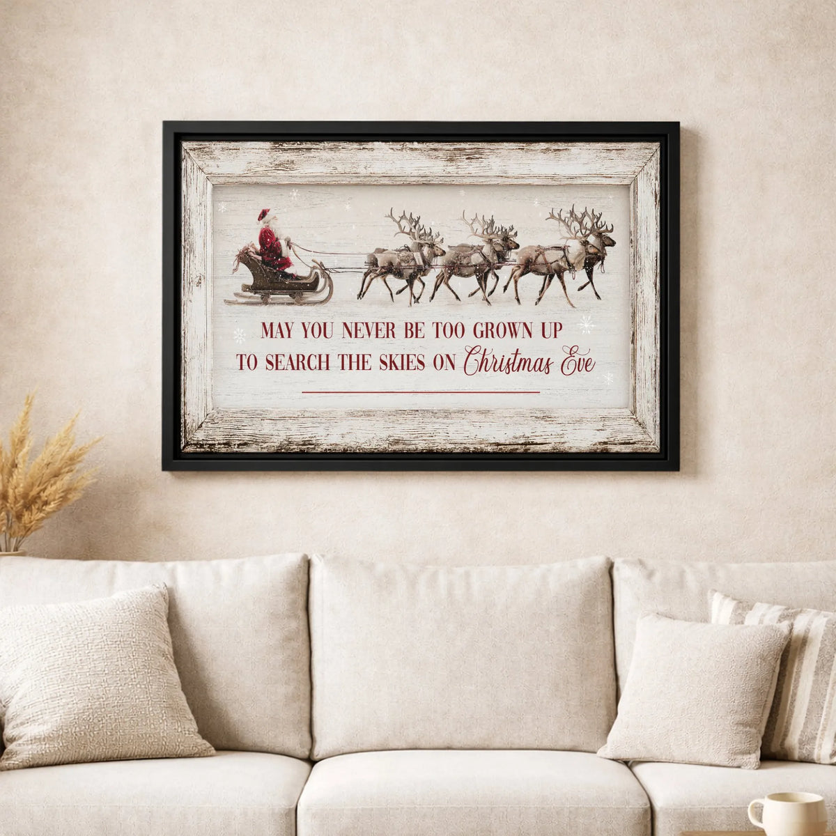 Santa Claus Sleigh Reindeer Holiday Quote Print, Christmas Wall Art Canvas, Farmhouse Christmas Canvas, Festive Winter Wall D