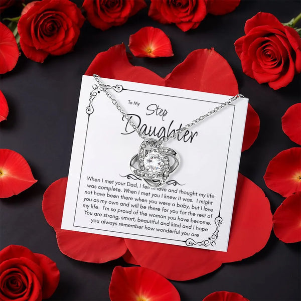 CZ Crystal Knot Necklace, Step Daughter Love Knot Necklace, Sentimental Stepdaughter Necklace, Birthday Christmas Present, Ro
