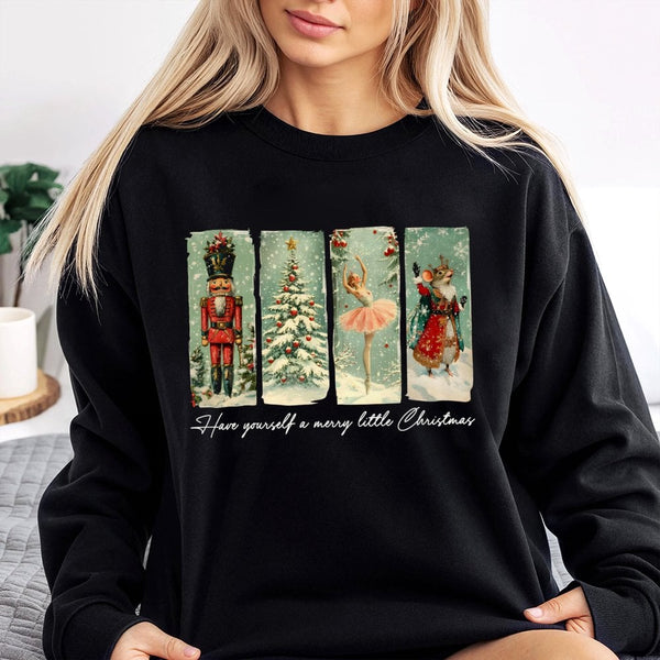 Vintage Ballet Mouse Holiday Sweatshirt, Nutcracker Christmas Sweatshirt, Nutcracker Tree Crewneck Sweater, Festive Xmas Holi