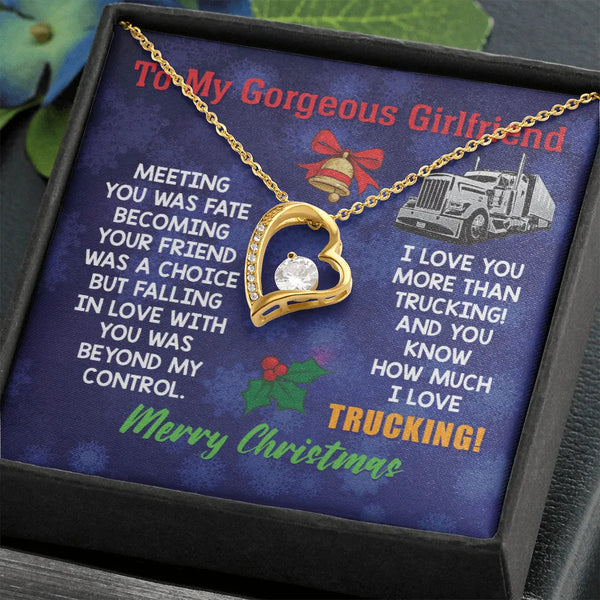 14K Gold Finish Cubic Zirconia Pendant, Trucker Girlfriend Forever Love Heart Necklace, Christmas Present for Truck Driver Pa