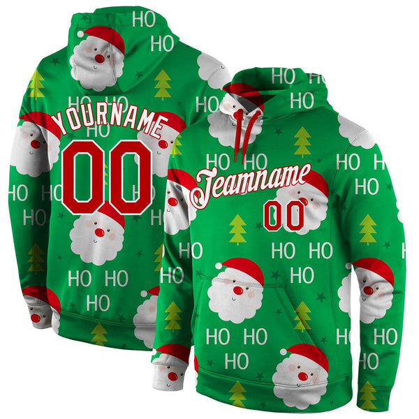 3D Print Holiday Pullover Hoodie, Custom Santa Christmas Sports Hoodie, Personalized Name Number Fleece Hoodie, Xmas Game Day