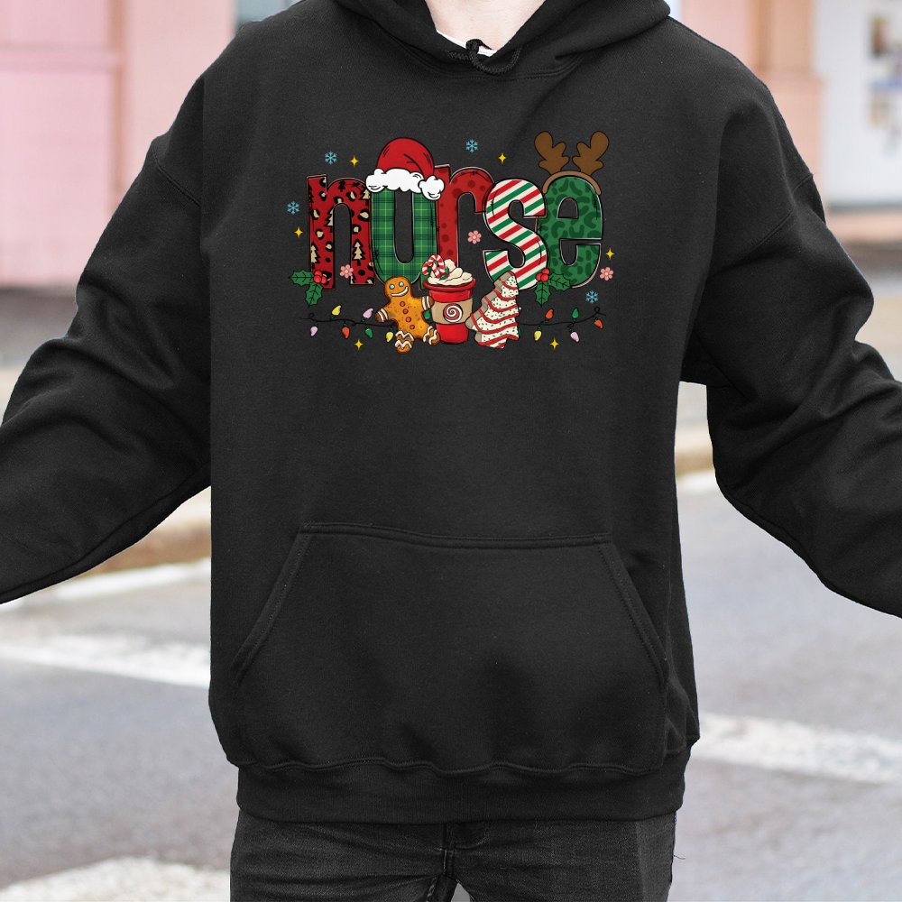 Festive Gingerbread Nurse Hooded Sweatshirt, Christmas Nurse Hoodie, Adorable Holiday Nursing Student Sweater, Xmas Nurse Pre