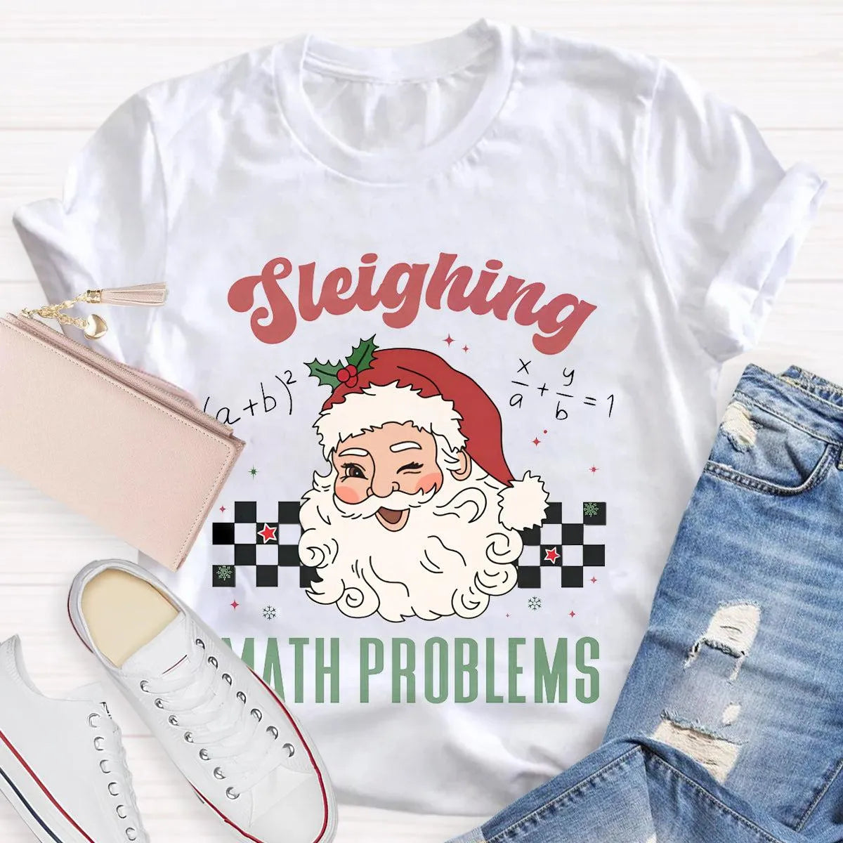 Humorous Math Teacher Holiday Graphic Tee, Sleighing Math Problems Christmas Shirt, Festive STEM Christmas T-Shirt, Winter Ma