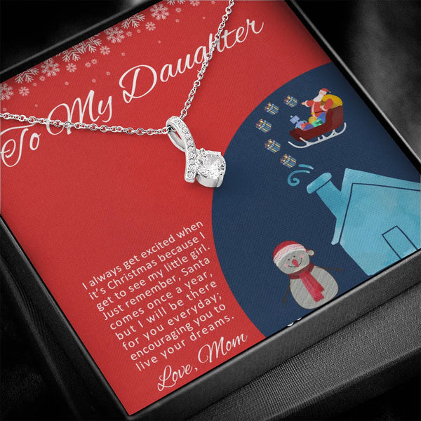 Christmas Message Card Pendant, To My Daughter Necklace, 14k White Gold Over Stainless Steel, Meaningful Holiday Jewelry Pres