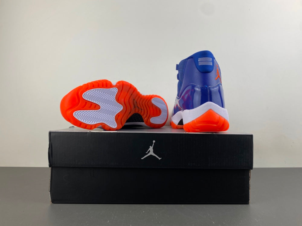 High Top Sneakers, Royal Blue White Orange Colorway, Leather Footwear, Lace Up Design, Casual Gift for Sneaker Fans