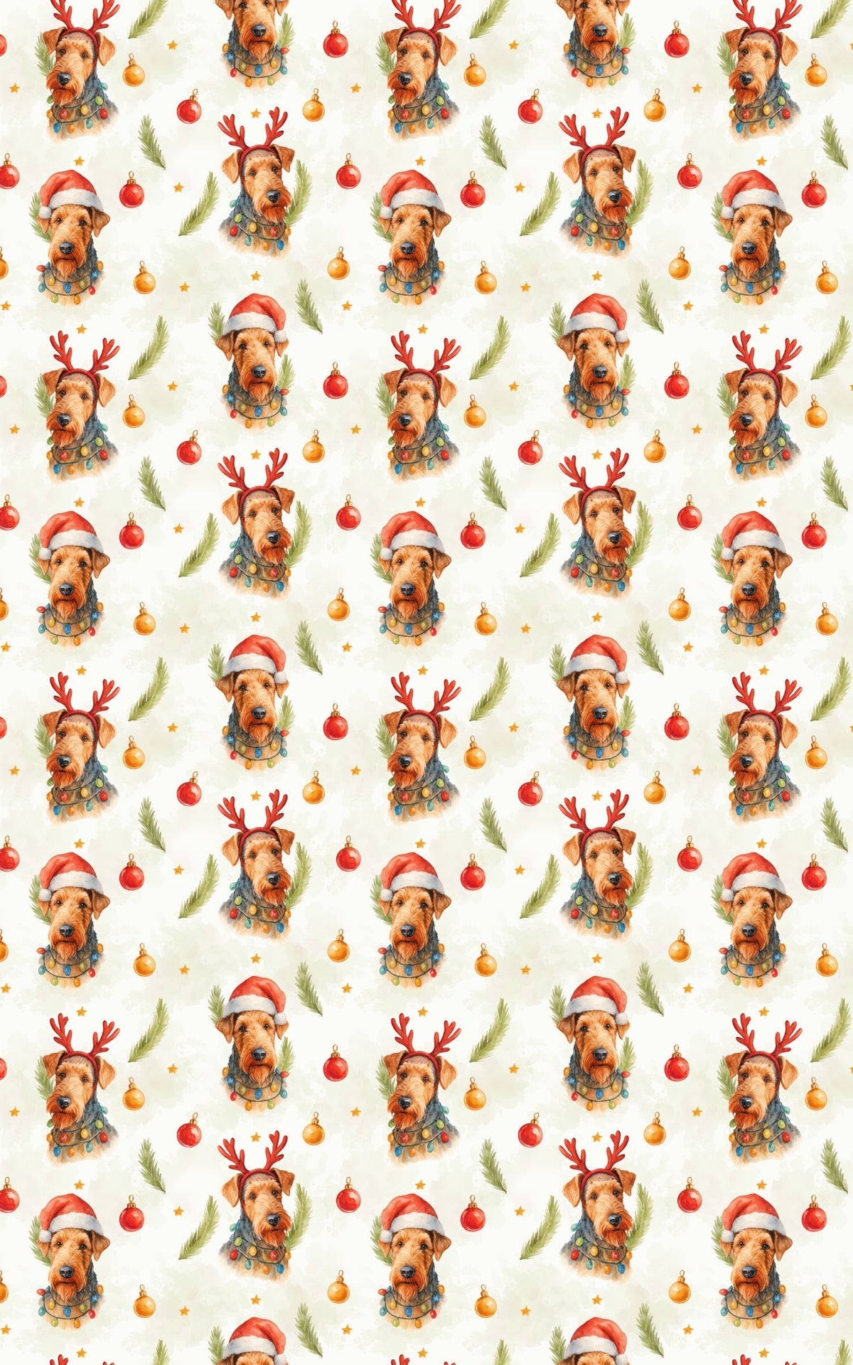 Antler Santa Hat Dog Gift Wrap, Airedale Terrier Christmas Wrapping Paper, Festive Puppy Holiday Wrapping Paper, Dog Lover Pr