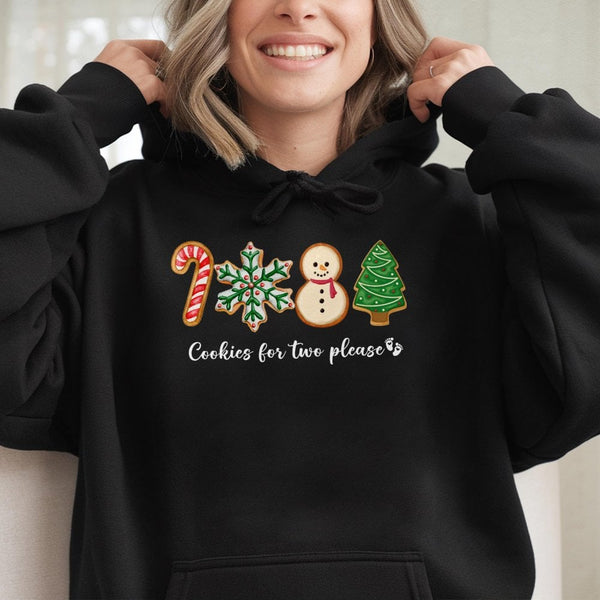 Adorable Christmas Pregnancy Announcement Sweatshirt, Cookies for Two Please Hoodie, Holiday Expecting Mom Hooded Pullover