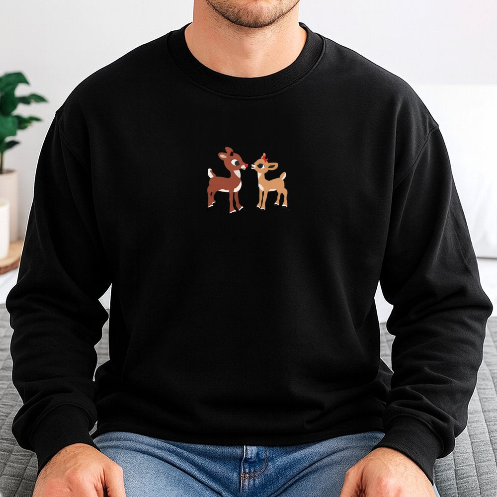 Adorable Festive Holiday Sweater, Christmas Reindeer Sweatshirt, Minimalist Antler Crewneck, Comfy Winter Wonderland Pullover