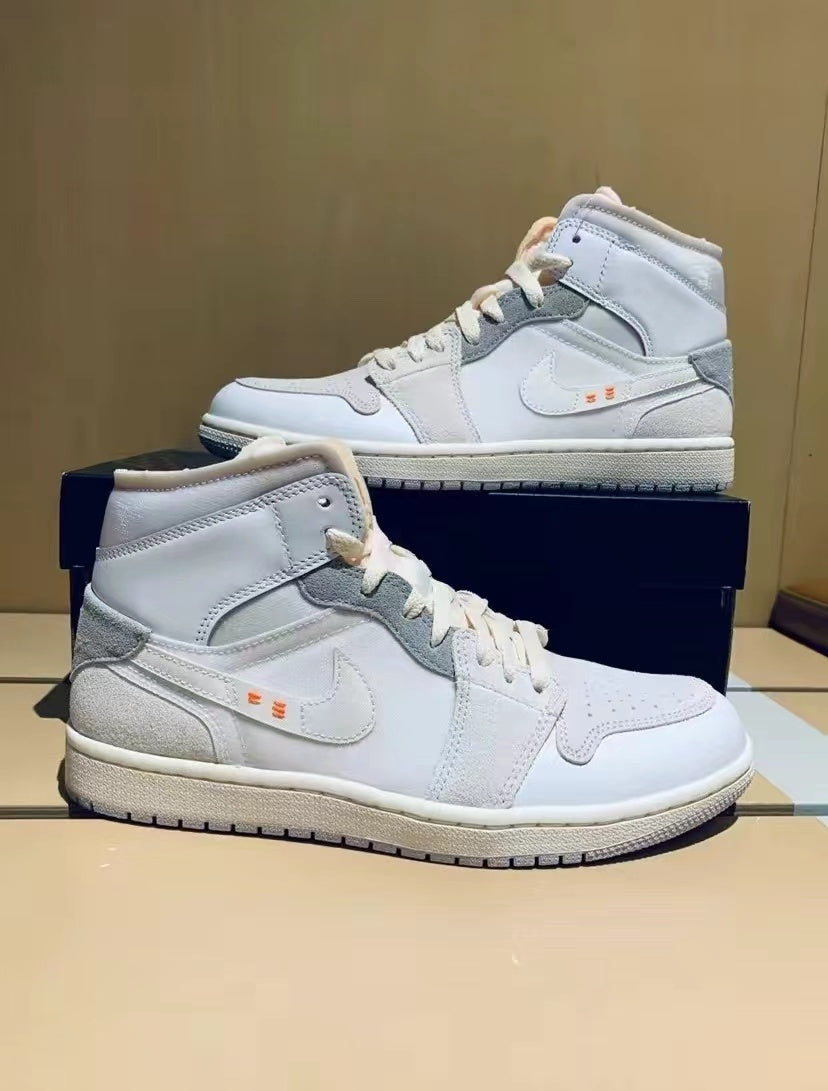 Retro Mid Top Sneakers, White Gray Colorway, Lace Up Design, Casual Gift for Sneaker Fans