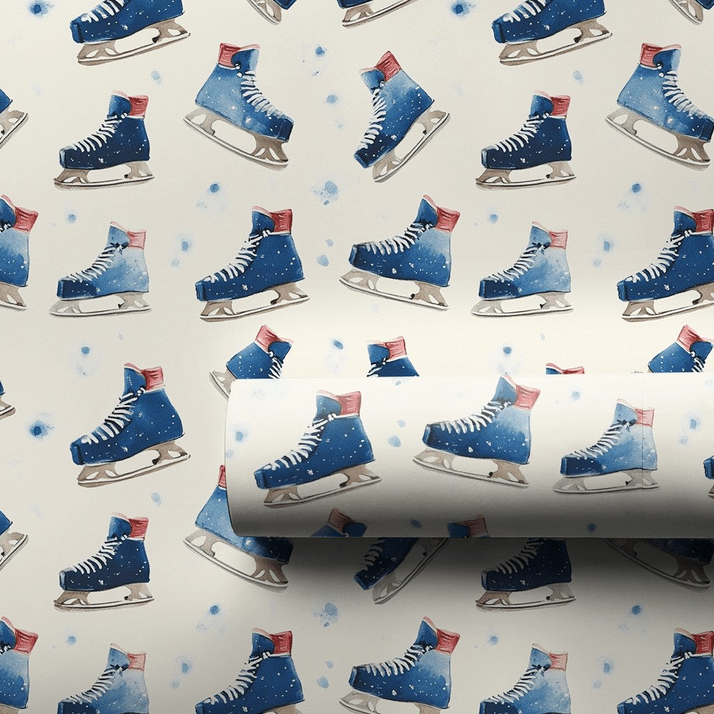 Winter Watercolor Figure Skating Gift Wrap, Ice Skate Wrapping Paper, Holiday Christmas Paper Roll, Seasonal Birthday Wrappin