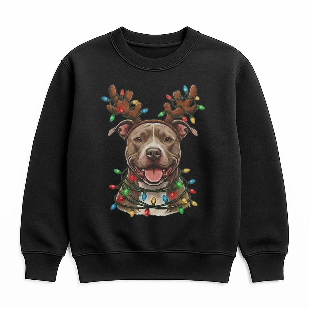 Reindeer Antlers Festive Dog Sweatshirt, Pitbull Christmas Sweatshirt, Adorable Holiday Puppy Sweatshirt, Dog Mom Xmas Crewne