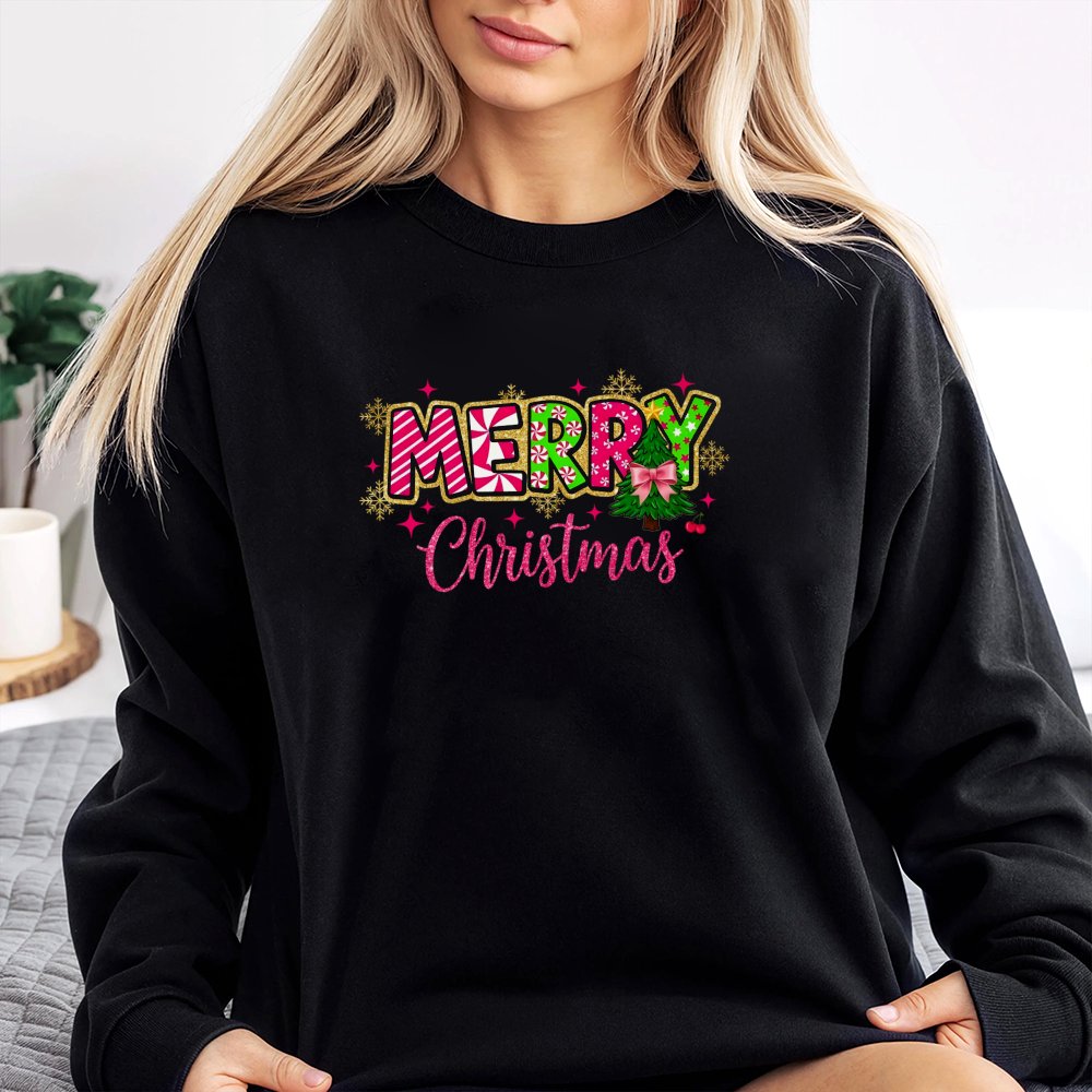 Candy Cane Tree Holiday Sweater, Merry Christmas Sweatshirt, Adorable Xmas Tree Crewneck, Festive Winter Sweatshirt, Women Ho
