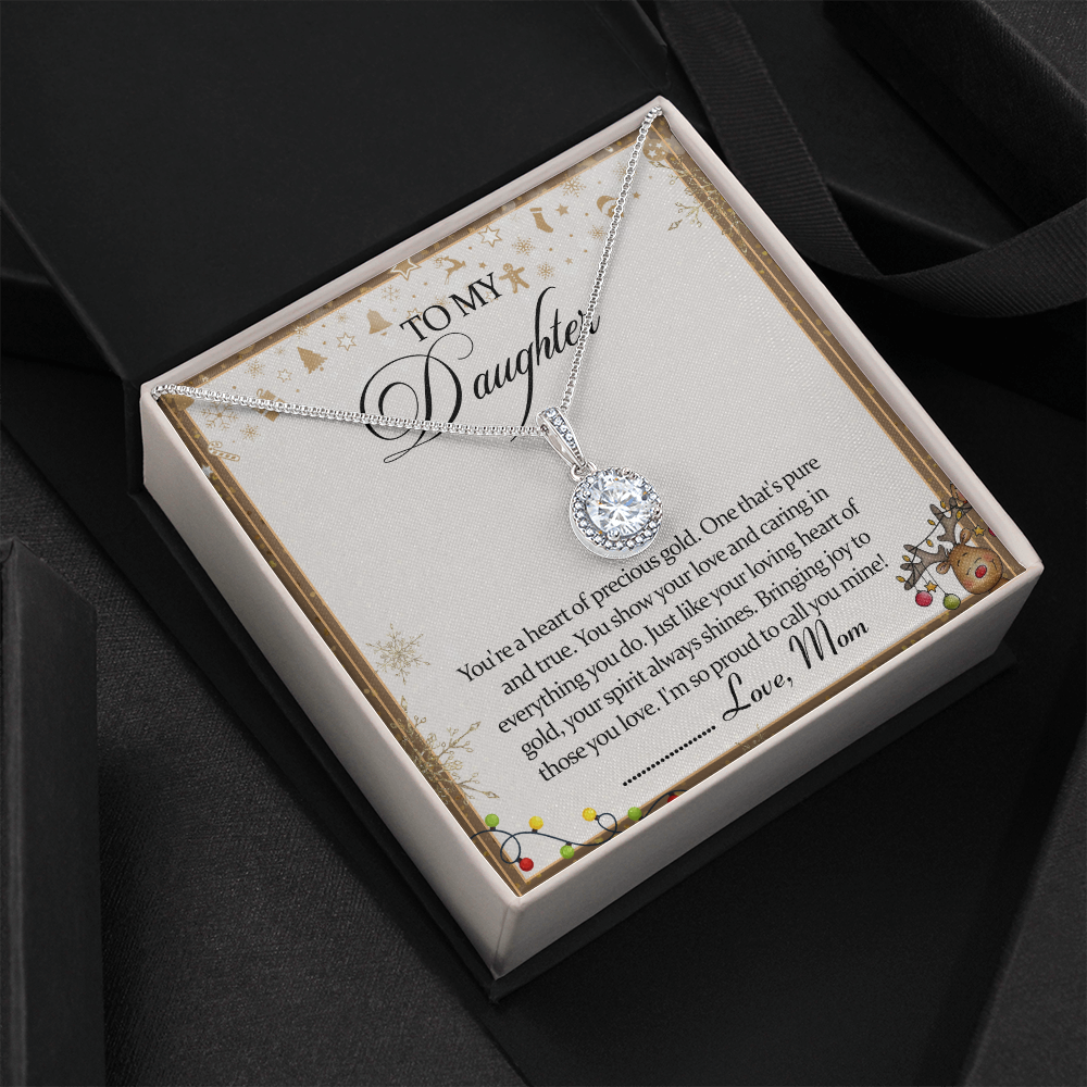 Eternal Hope Cushion Cut Cubic Zirconia Pendant, To My Daughter Necklace, White Gold Stainless Steel Chain, Christmas Birthda